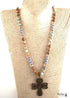 Boho Necklace, RH Precious Lava Stone, Cross and Bird